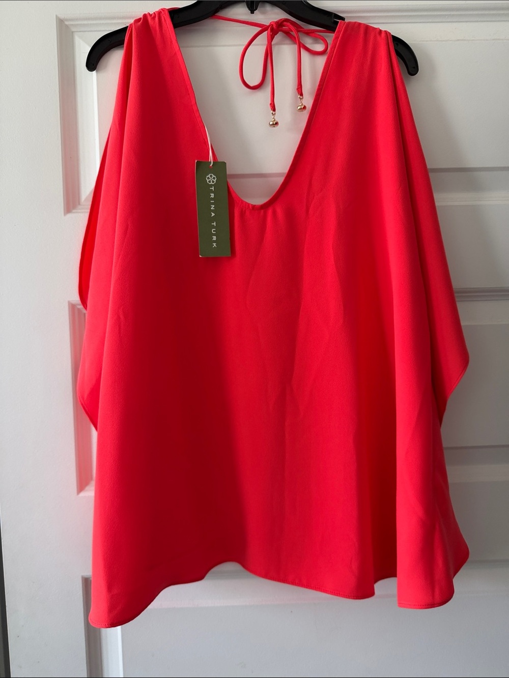Trina Turk Bright Coral Tie-Back V-Neck Blouse